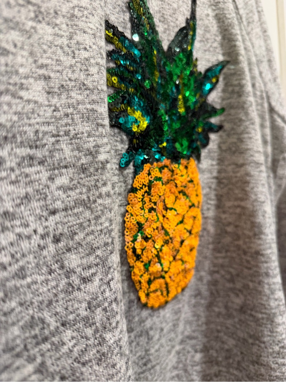 Tacera Gray Pullover Sweatshirt Sequin Pineapple - Picture 3 of 7